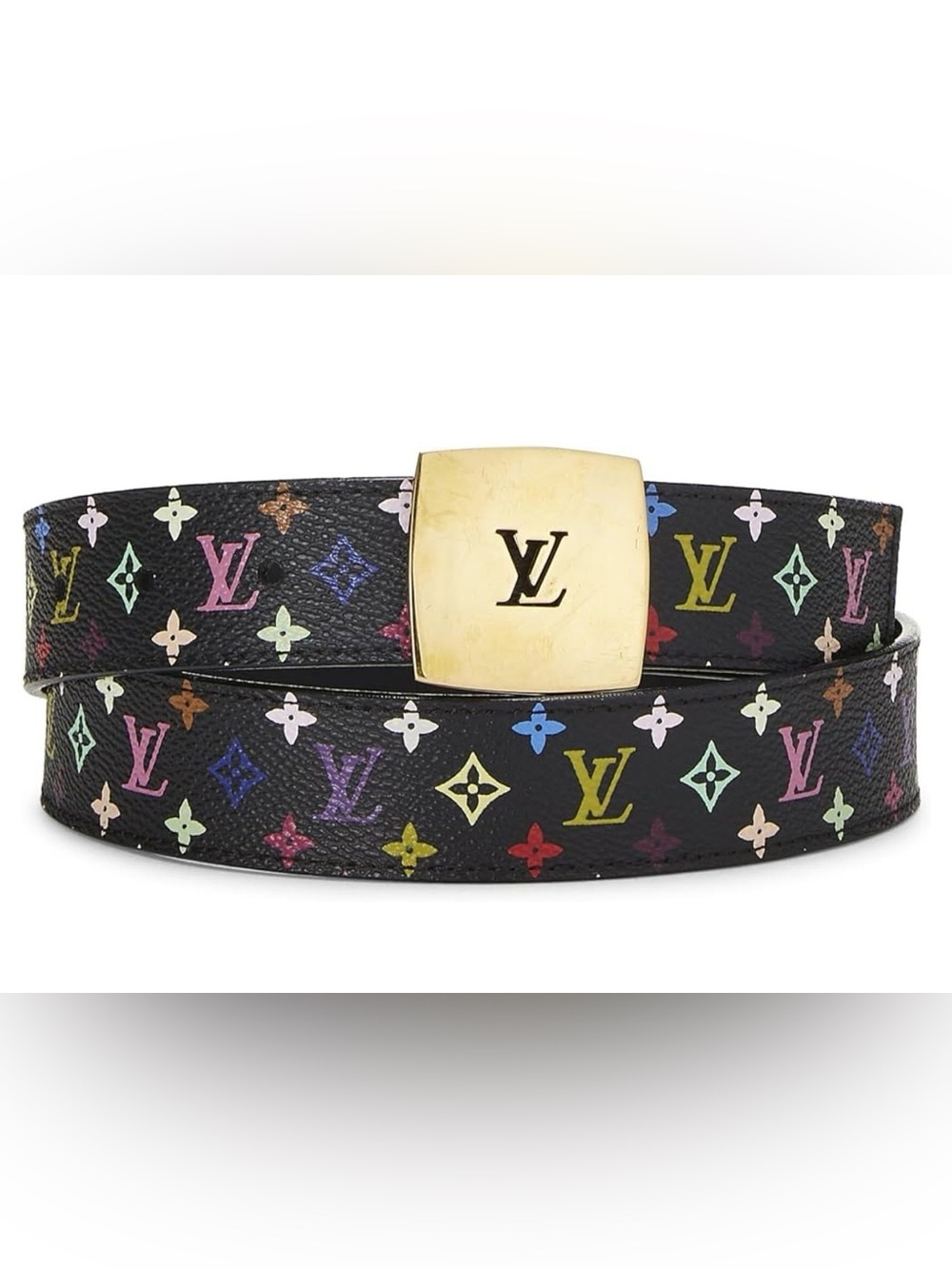 Louis Vuitton Takashi Murakami x LV Black Monogram Multicolore belt with COA
